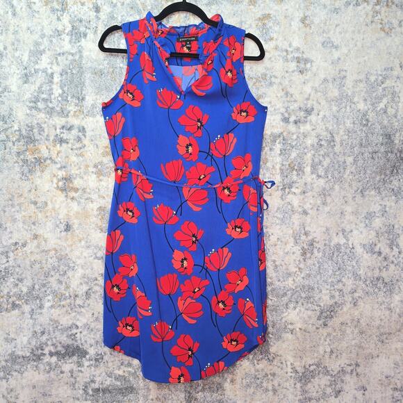 41 Hawthorn Dress Womens XS Blue Poppy Floral Sleeveless Belted V Neck Boho - Picture 1 of 10
